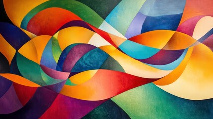 Obraz premium Abstract painting with vibrant, flowing colors and curved shapes.
