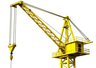 Silhouette of Yellow Construction Crane Isolated on White Background - Stock Photo