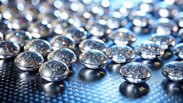 Sparkling crystal pastilles on a metallic surface, shiny, sparkling,  shiny,sparkling, decorative