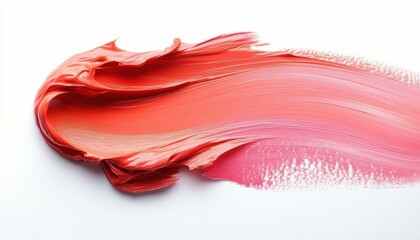 Coral Lipstick Swatch on White Background with Fluid Texture and Glossy Finish
