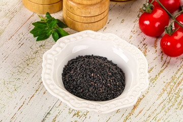 Black sesame seeds in the bowl