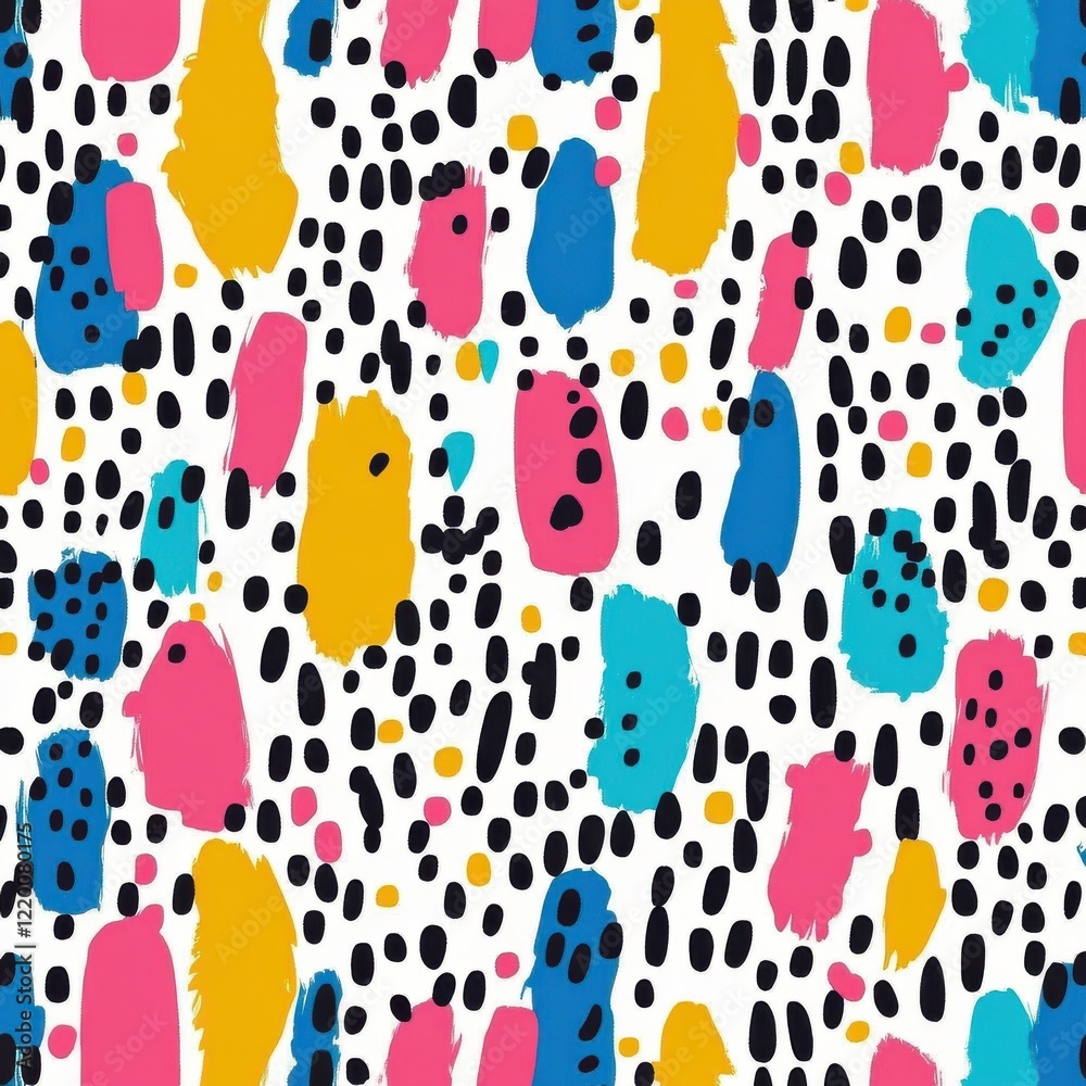 Poster colorful abstract patterned background with playful blob and brush strokes