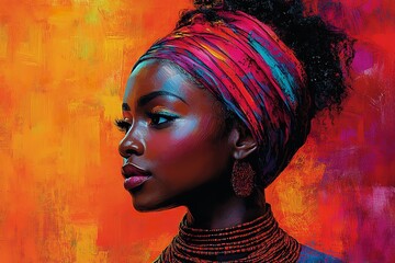 "Black History Month – Vibrant Illustration Celebrating Africa Day, Featuring a Woman and the Distinctive Colors of Africa."