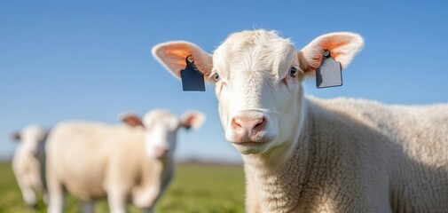 Obraz premium livestock technology concept. Livestock tracking with solar-powered ear tags, ensuring energy-efficient, long-lasting operation