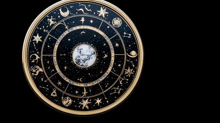 Fototapeta premium Celestial Zodiac Wheel Gold and Black Cosmic Design