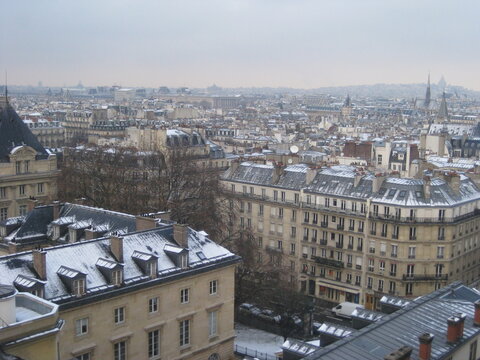 View of Paris rooftops under the snow - Vue des toits de Paris sous la neige
