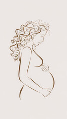 Motherhood themed line art of woman during pregnancy