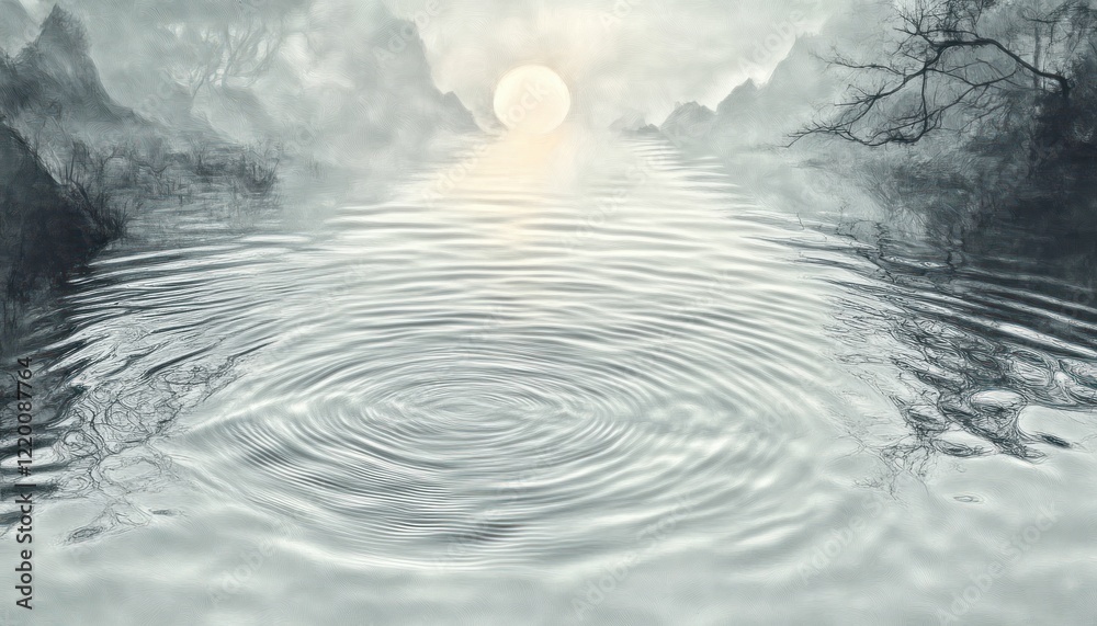 Poster calm clear water surface with gentle ripples and soft light in minimalistic style