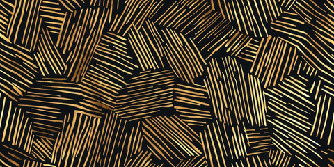 Fototapeta premium Black background with golden diagonal lines and geometric shapes for a luxury design, generative AI