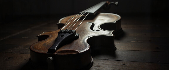 Fototapeta premium Stringless violin in soft light, evoking lost melodies and silence