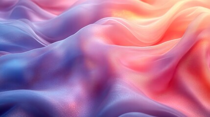 Obraz premium Soft, iridescent fabric with gentle waves reflecting pastel hues of pink, blue, and purple. Dreamy and ethereal texture.