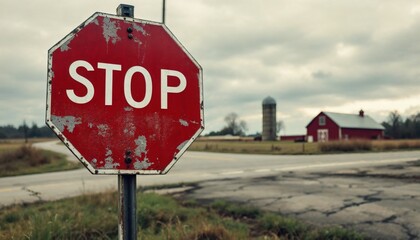 Obraz premium Rustic Stop Sign Rural Scene Farm Landscape Photography