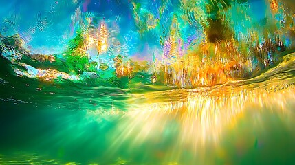 Fototapeta premium Abstract water textures with gentle waves creating patterns and light reflections on the surface. The soft ripples distort the light play, creating an artistic, serene visual of the waterâ€™s