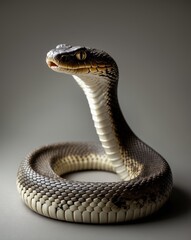 A close-up of a snake with distinctive scales and an alert posture, showcasing its intricate patterns and features.