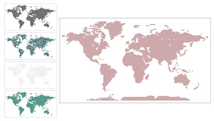 Abstract dotted world map design. Multiple shape world map vector design. Dotted map showcasing continents with a modern, minimalistic style. The abstract dotted world map design is on a white backgro © SM. Nazmul Hasan