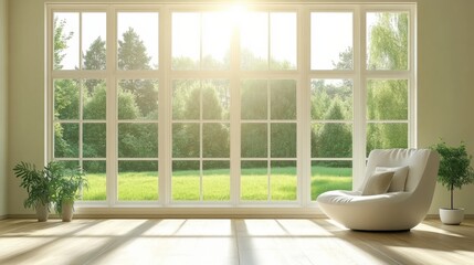 Bright Living Room with Large Windows and Minimalist Style