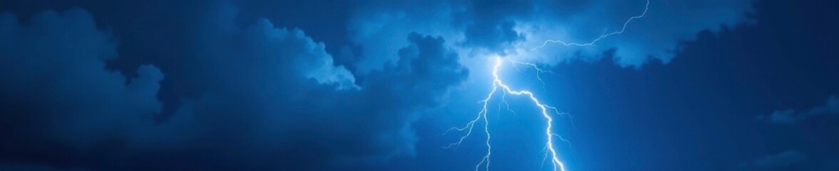 Dark stormy clouds with lightning flashing brightly in the sky, lightning storm clouds thunder flash night sky electric blue dark grey, electric blue