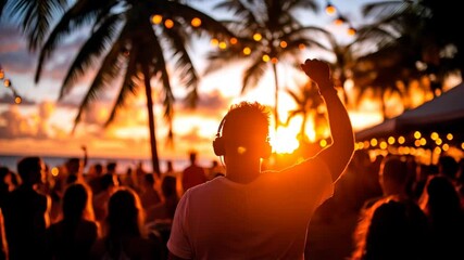 Beach party festival with dj mixing
