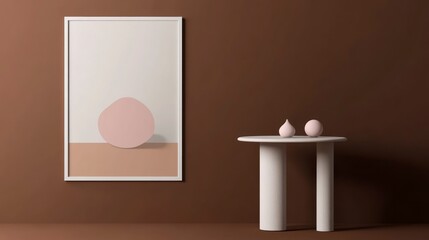 A photo of an empty wall with a simple, minimalist design in the style interior. The color is a rich burgundy brown.