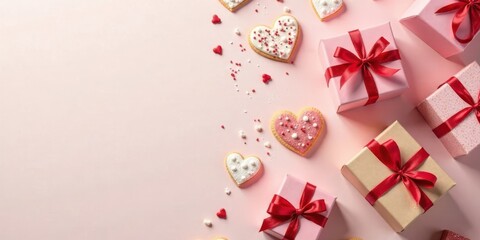 Heart-Shaped Cookies and Festive Presents A Romantic Arrangement for a Special Occasion