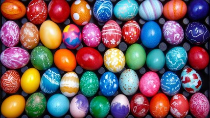 Fototapeta premium Colorful Decorated Easter Eggs Collection Displayed