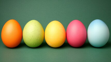 Colorful Easter Eggs Arranged in a Row on Green Background