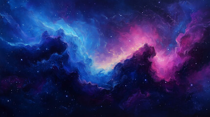 Fototapeta premium Cosmic Nebula in Vibrant Hues of Blue and Pink