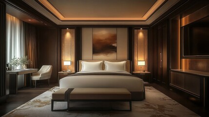 Luxury Hotel Room with Spa Treatments Gourmet Dining and Personal Butler Services in an Art Deco Style