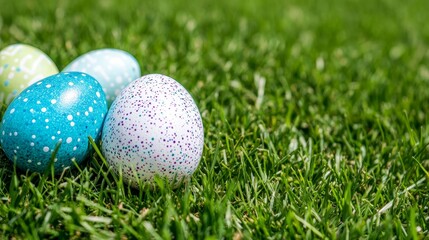 Naklejka premium Colorful Easter Eggs Nestled in Green Grass (1)