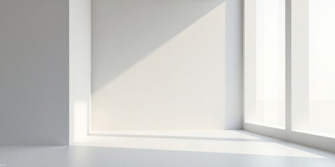 Sunlit Minimalist Room Interior Design Mockup with White Walls and Large Windows