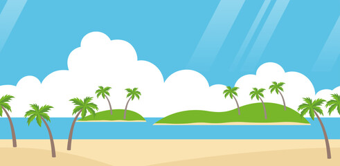 Seamless Tropical Resort Landscape Vector Flat-Style Illustration. Horizontally Repeatable.