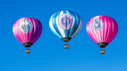 Fototapeta premium Colorful Hot Air Balloons Soaring in Blue Sky (1)