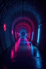 Dark tunnel with luminous glowing walls and floor, passage, ambiance