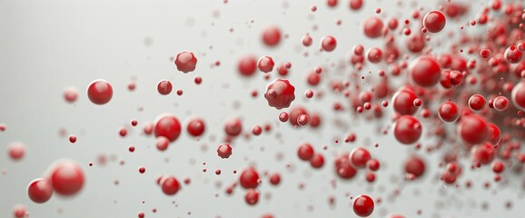 Abstract background with red spheres floating in a gray space.  The image evokes a sense of movement and energy.