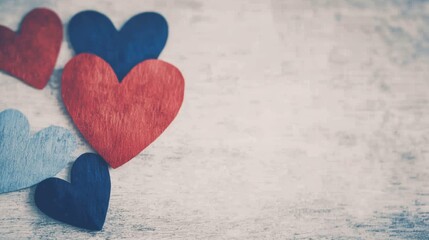 Obraz premium Colorful Wooden Hearts on Rustic Background