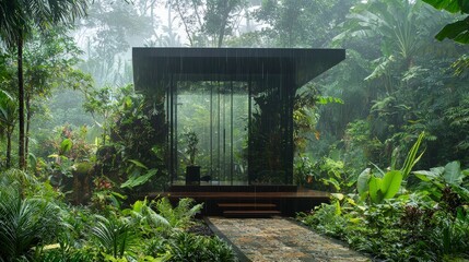 Tranquil Modern Pavilion Surrounded by Lush Tropical Rainforest