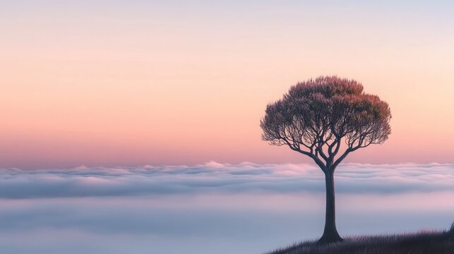 A solitary quiver tree standing tall, framed by soft hues of dusk and subtle cloud patterns fading into the horizon.