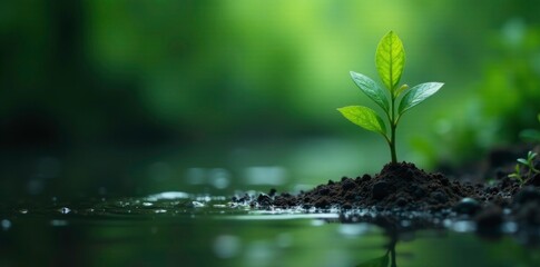 Dark water and sediment at the base of a tall plant stem, environment, greenery