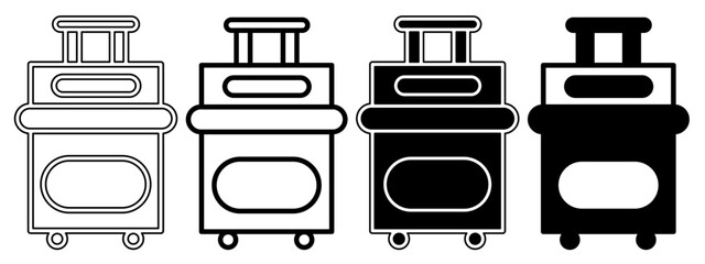 Black and white illustration of a suitcase. Suitcase icon collection with line. Stock vector illustration.