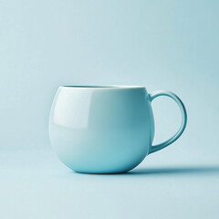 Fototapeta premium A pastel blue ceramic mug placed on a soft blue background, branding, design place concept