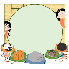 フレーム　猫　和服