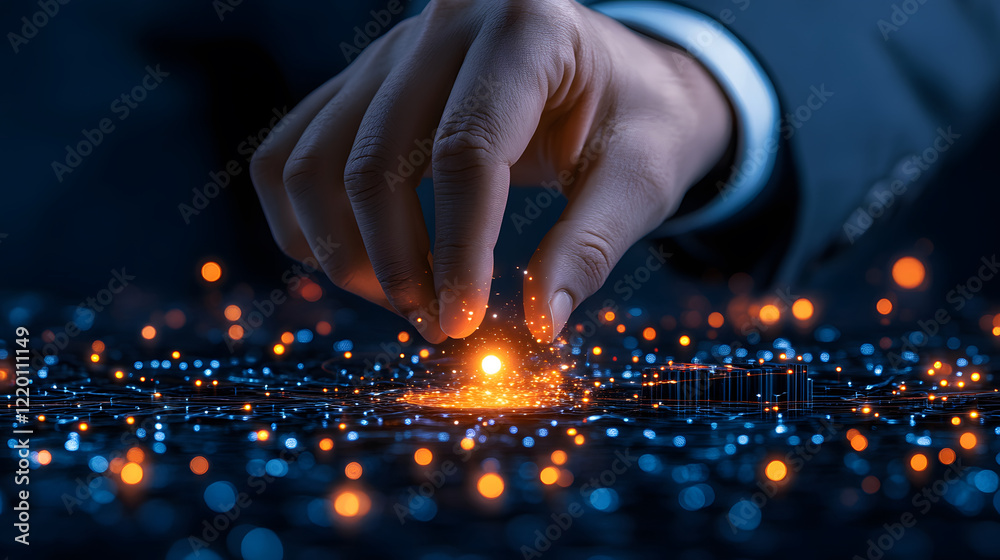 Aufkleber a hand interacting with glowing data points on a digital interface