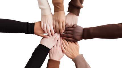 Diverse Hands United in Teamwork on a transparent background 