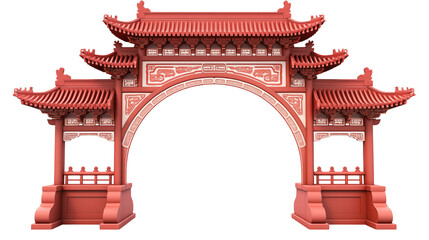 Ornate Red Chinese Archway Entrance Gate 