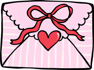 Vintage Coquette Love Envelope with bow Doodle Hand Drawn