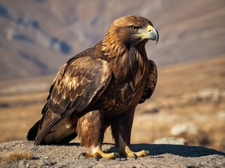 Golden Eagle
With its golden-brown plumage and sharp eyes, the Golden Eagle is one of the most iconic and widespread raptors, often seen soaring gracefully over mountains and plains. Full body 