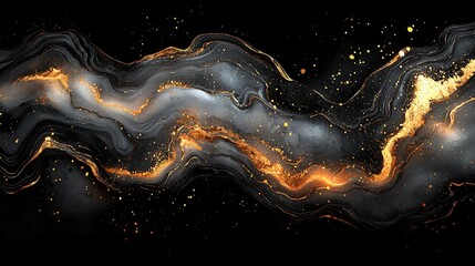 Abstract flowing pattern with golden streaks on a dark background for use as graphic