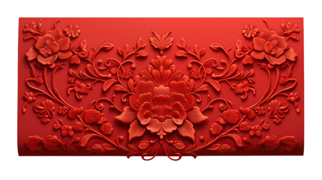 Red Floral Relief Pattern on a transparent background 