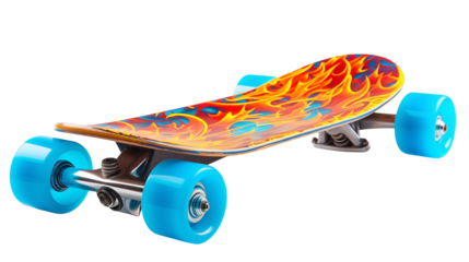  Longboard Fire Design Blue Wheels on a transparent background 