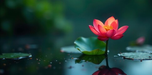 Dark watery environment surrounding a lone blooming plant, plantlife, darkwater, pollen